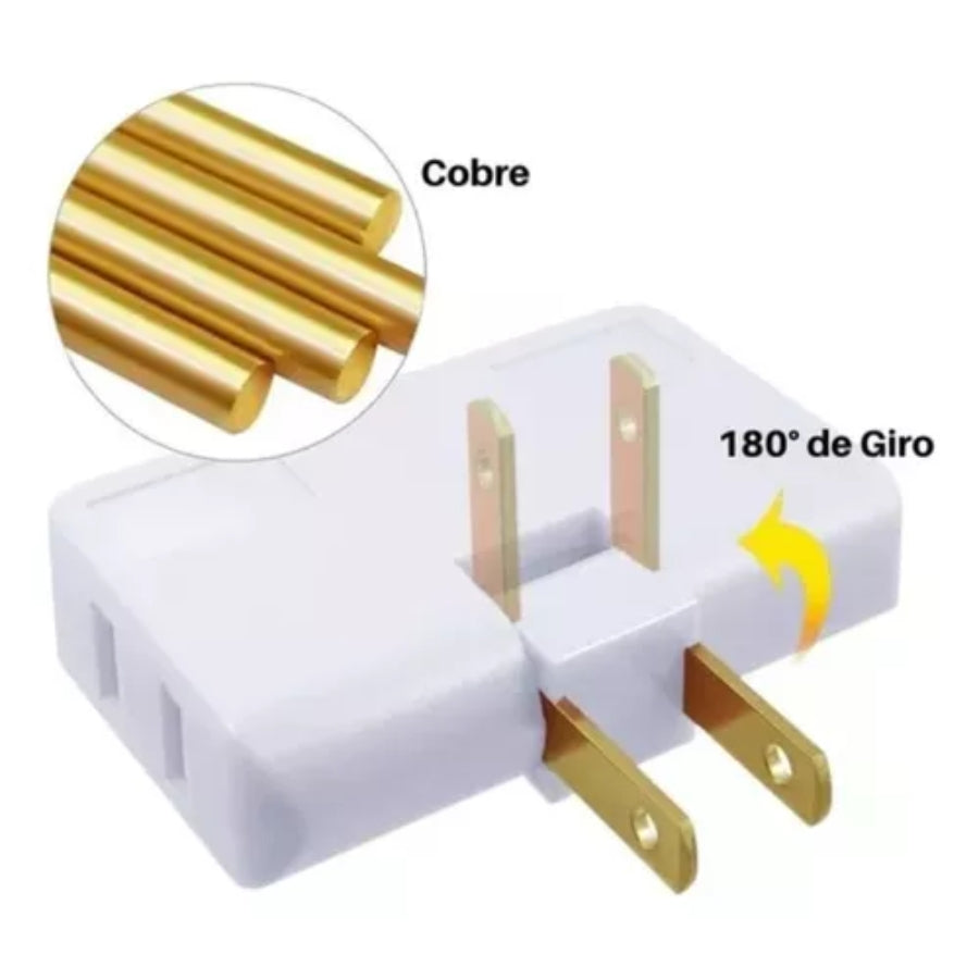 Adaptador De Toma Corriente 3 Salidas Giratorio 180 Grado