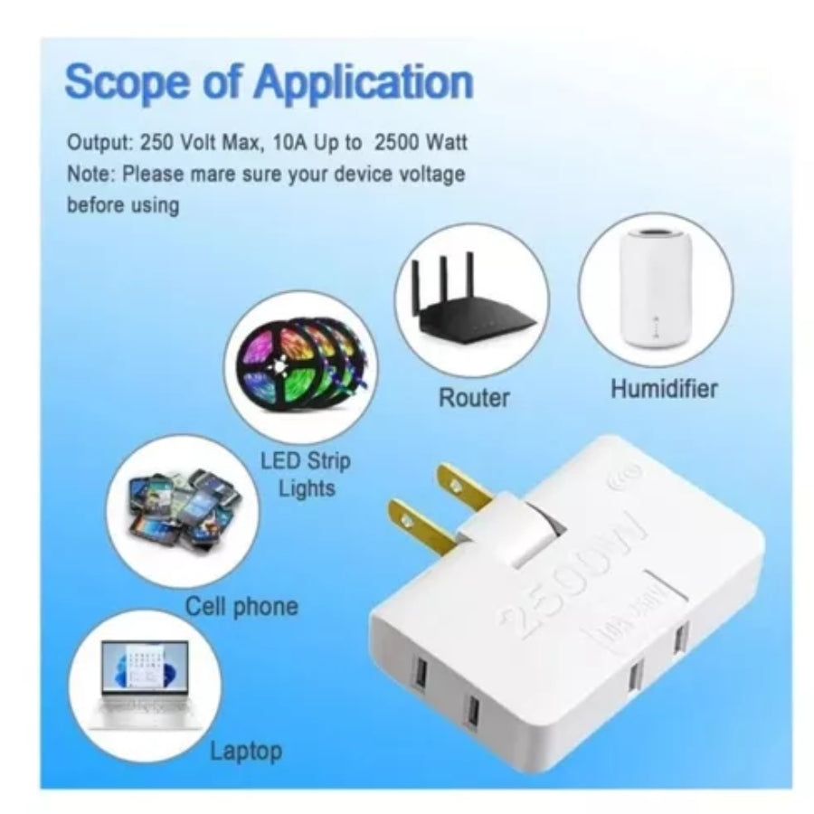 Adaptador De Toma Corriente 3 Salidas Giratorio 180 Grado